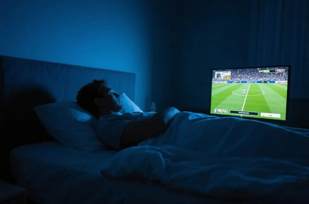 夜晚躺在床上用手机看比赛回放与集锦